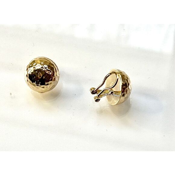 14k Gold Omega Clip 12mm Hammered Non-pierced Earrings - Picture 7 of 10